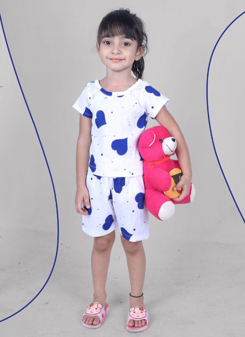 Blue Colour Top And Shorty Casual Wear Stretchable Lycra Kids Girls Wear Collection BABY 9 02